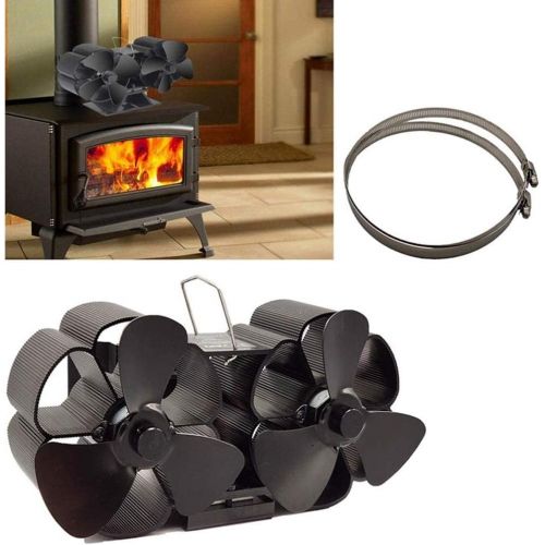  LYYAN Black New Designed 8 Blades Hang Heat Powered Stove Fans, Fireplace Fan Heat Powered for Fireplaces, Heat Powered Wood/Log Burner Fan Eco Friendly Heat Circulation Silent