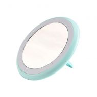 LZMXHZJ Round Vanity Mirror With Light Portable Portable Small Mirror Led Vanity Mirror Girl Desktop Folding USB Charging (color : Green, Size : 9.99.92.4cm)