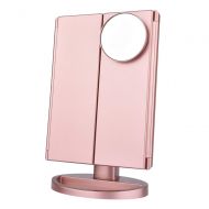 LZMXHZJ 180 degree rotating LED touch screen 22 light makeup mirror desktop makeup 1X / 2X / 3X / 10X magnifying glass 3 folding adjustable mirror (color : Rose gold)