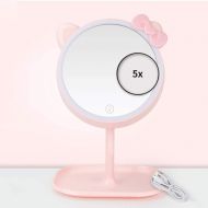LZMXHZJ Cute Led Makeup Mirror With Light Fill Light Folding Desktop Vanity Mirror Girl Heart Princess Mirror Dimmable 5 Times Magnifying Glass (color : Stepless dimming, Size : 5X)