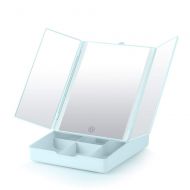LZMXHZJ LED Desktop Mirror Storage Three-sided Folding Multi-angle Comb Beauty Mirror With Light Luminous Fill Mirror 7 Accompanying Magnifying Mirror (color : Green)