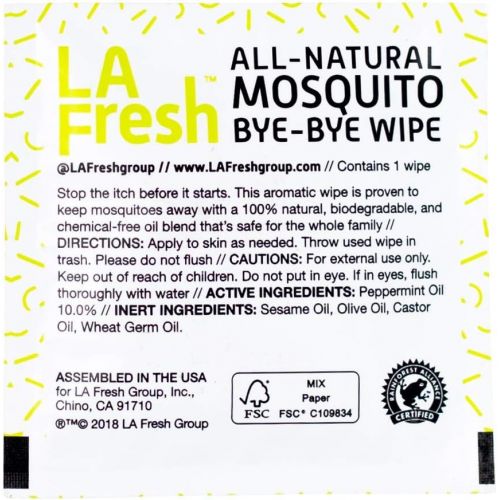  [아마존베스트]La Fresh Mosquito Repellent Wipes  Natural, Deet Free, Non Toxic, Long Lasting Repellent Protects Against Almost All Bugs Safe for Your Kids,Family (50 Packets Individually Wrappe
