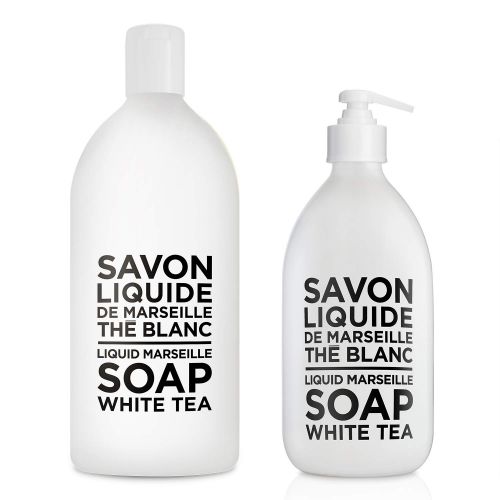  La Compagnie de Provence Compagnie de Provence Savon de Marseille Extra Pure Liquid Soap - White Tea - 16.9 Fl Oz Glass Pump Bottle and 33.8 fl oz Plastic Bottle Refill