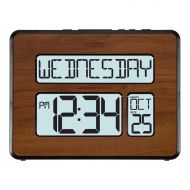 La Crosse Technology 513-1419BL-WA Backlight Atomic Full Calendar Digital Clock with Extra Large Digits, Walnut