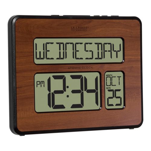 La Crosse Technology 513-1419BL-WA Backlight Atomic Full Calendar Digital Clock with Extra Large Digits, Walnut
