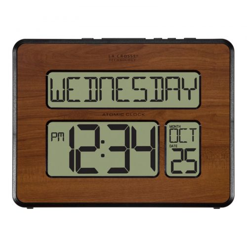  La Crosse Technology 513-1419BL-WA Backlight Atomic Full Calendar Digital Clock with Extra Large Digits, Walnut