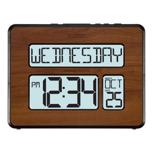  La Crosse Technology 513-1419BL-WA Backlight Atomic Full Calendar Digital Clock with Extra Large Digits, Walnut