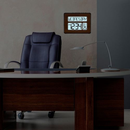  La Crosse Technology 513-1419BL-WA Backlight Atomic Full Calendar Digital Clock with Extra Large Digits, Walnut
