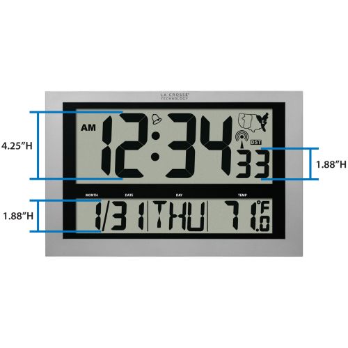  La Crosse Technology 513-1211 Jumbo Atomic Digital Wall Clock with Indoor Temperature