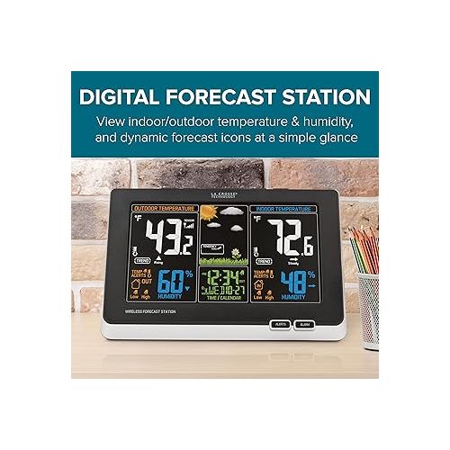  La Crosse Technology Advanced Weather Station with Full-Color LCD & Atomic Time - Monitor Indoor/Outdoor Conditions with Temperature Alerts and Humidity Readings with Transmission Range of 300 Feet