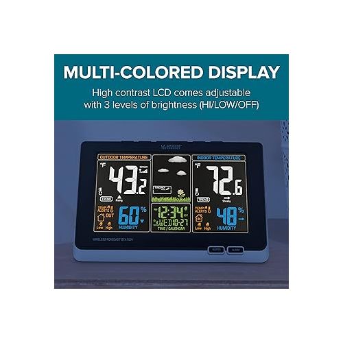  La Crosse Technology Advanced Weather Station with Full-Color LCD & Atomic Time - Monitor Indoor/Outdoor Conditions with Temperature Alerts and Humidity Readings with Transmission Range of 300 Feet