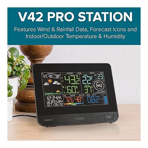  La Crosse Technology Professional Smart Wi-Fi Weather Station with Remote Monitoring (400 Foot Range), Wind and Rain Gauges, Temperature and Humidity Sensors, and Forecasting - V42-PRO-INT