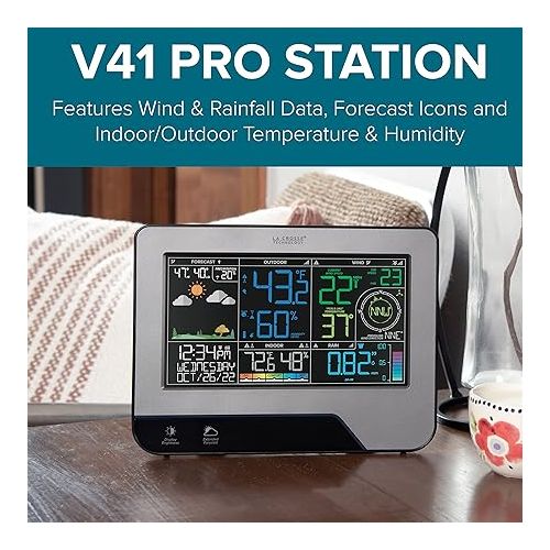  La Crosse Technology V41-PRO-INT Wi-Fi Professional Weather Center with Combo Sensor and Remote Monitoring, Silver