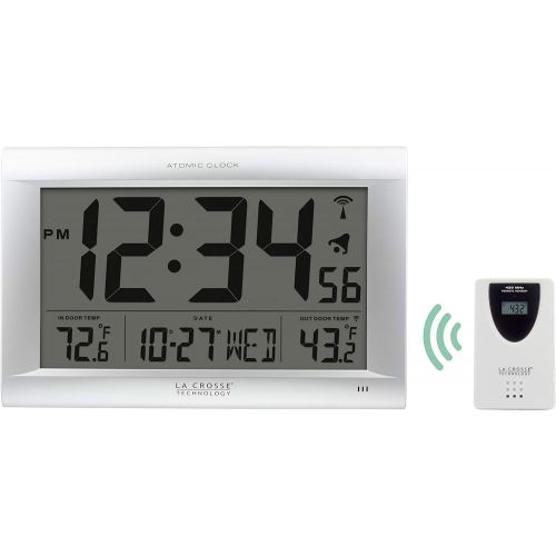  La Crosse Technology 513-1311OT Jumbo Atomic Digital Wall Clock with Out Temperature, Silver