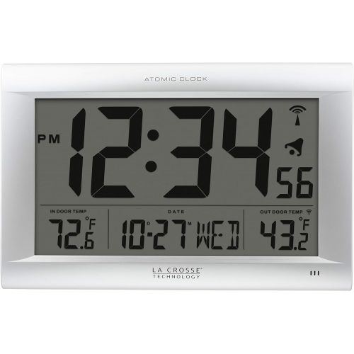  La Crosse Technology 513-1311OT Jumbo Atomic Digital Wall Clock with Out Temperature, Silver