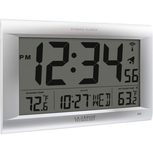  La Crosse Technology 513-1311OT Jumbo Atomic Digital Wall Clock with Out Temperature, Silver