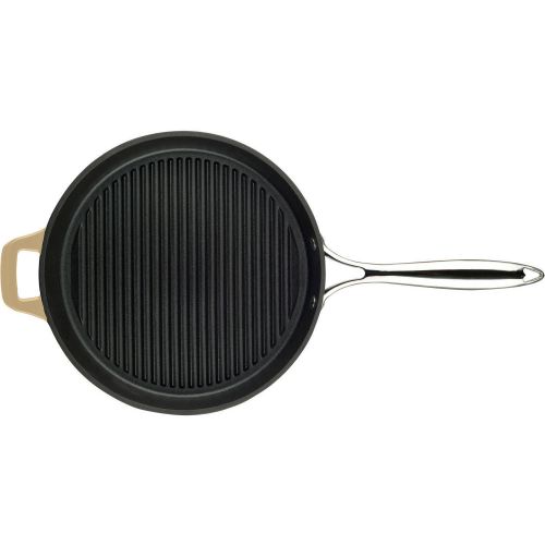  La Cuisine LC 7285 Round 12 Cast Iron Grill Pan with Riveted Stainless Steel Handle and Enamel Finish