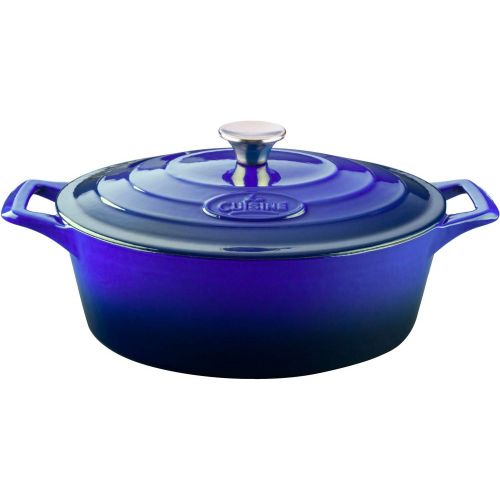  La Cuisine LC 2979 6 Piece Enameled Cast Iron Oval CasseroleTrivet Cookware Set, High Gloss Sapphire