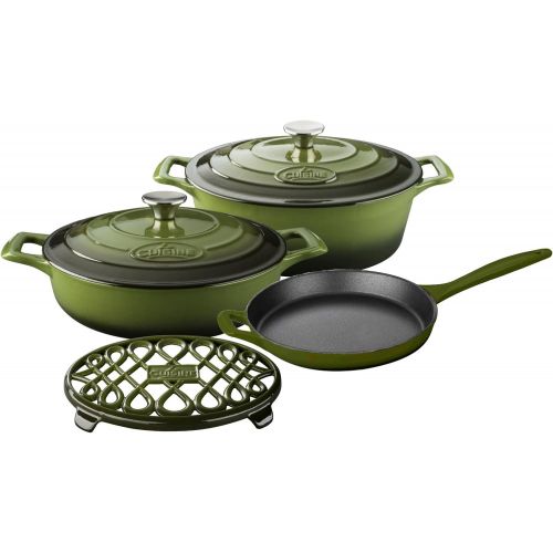  La Cuisine LC 2979 6 Piece Enameled Cast Iron Oval CasseroleTrivet Cookware Set, High Gloss Sapphire