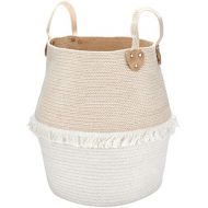 [아마존베스트]LA JOLIE MUSE Rope Basket Woven Storage Basket - Laundry Basket Large 16 x 15 x 15 Inches Cotton Blanket Organizer, Baby Nursery Containers White Home Decor Gift