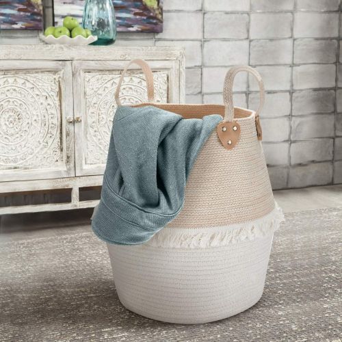  [아마존베스트]LA JOLIE MUSE Rope Basket Woven Storage Basket - Laundry Basket Large 16 x 15 x 15 Inches Cotton Blanket Organizer, Baby Nursery Containers White Home Decor Gift