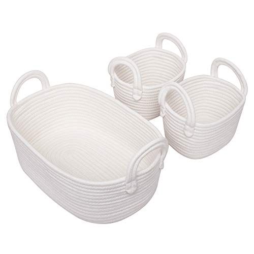  [아마존베스트]LA JOLIE MUSE Cotton Rope Storage Baskets, Set of 3 Toy Organizer for Woven Nursery Decor, Gift Basket