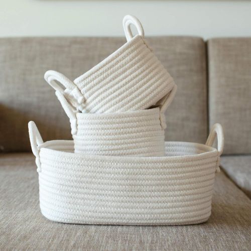  [아마존베스트]LA JOLIE MUSE Cotton Rope Storage Baskets, Set of 3 Toy Organizer for Woven Nursery Decor, Gift Basket