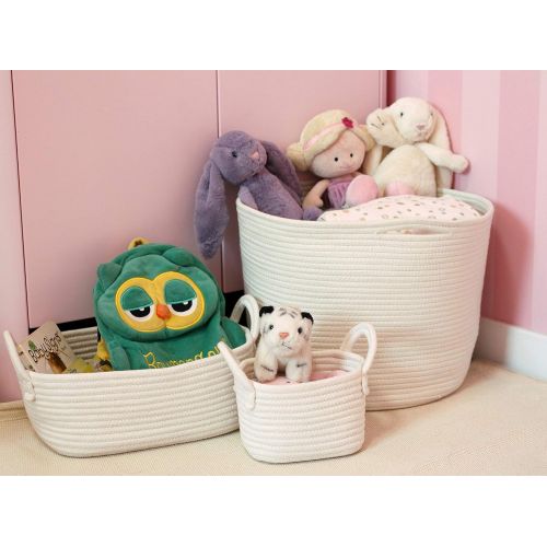  [아마존베스트]LA JOLIE MUSE Cotton Rope Storage Baskets, Set of 3 Toy Organizer for Woven Nursery Decor, Gift Basket