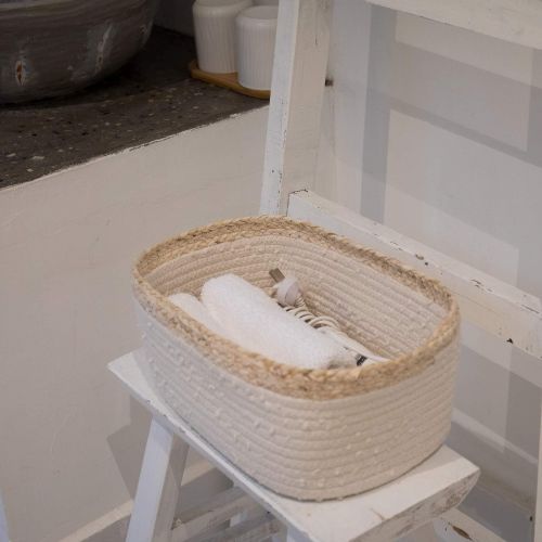  La Jolie Muse Rope Woven Storage Baskets Set of 3 - Small White Rope Baskets for Shelves, Decorative Nursery Baskets Organizer Bins for Baby Toys, Nursery Decor Gift