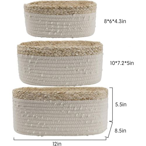  La Jolie Muse Rope Woven Storage Baskets Set of 3 - Small White Rope Baskets for Shelves, Decorative Nursery Baskets Organizer Bins for Baby Toys, Nursery Decor Gift