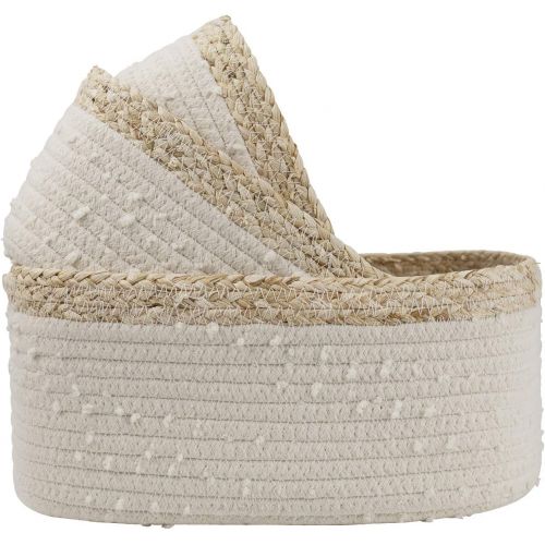  La Jolie Muse Rope Woven Storage Baskets Set of 3 - Small White Rope Baskets for Shelves, Decorative Nursery Baskets Organizer Bins for Baby Toys, Nursery Decor Gift