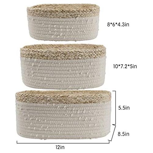  La Jolie Muse Rope Woven Storage Baskets Set of 3 - Small White Rope Baskets for Shelves, Decorative Nursery Baskets Organizer Bins for Baby Toys, Nursery Decor Gift