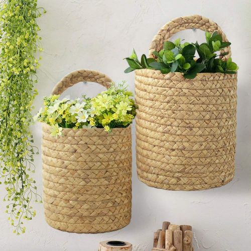  La Jolie Muse Seagrass Woven Storage Baskets Set of 2, Wall Hanging Baskets Organizer, Garden Plant Baskets