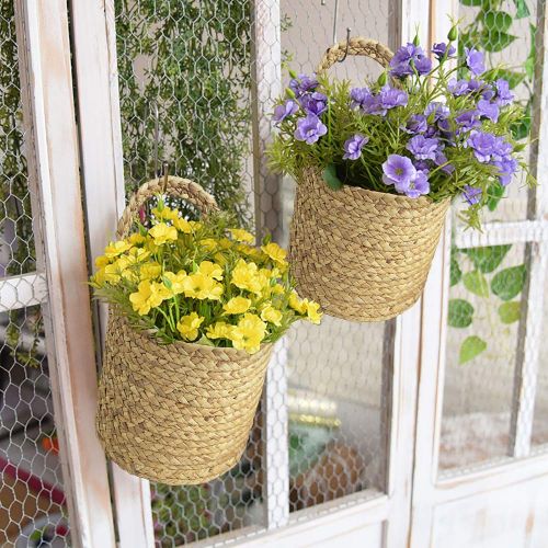  La Jolie Muse Seagrass Woven Storage Baskets Set of 2, Wall Hanging Baskets Organizer, Garden Plant Baskets