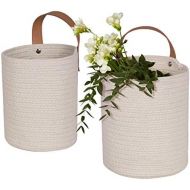 La Jolie Muse Wall Hanging Storage Baskets Set of 2 - Small Cotton Rope Handle Storage Organizer, Woven Baskets for Baby Nursery Kids Gift