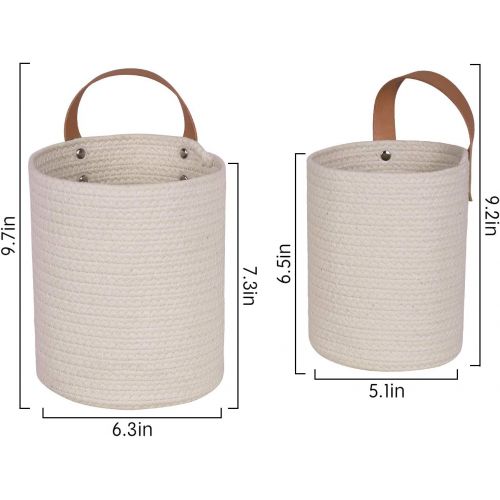  La Jolie Muse Wall Hanging Storage Baskets Set of 2 - Small Cotton Rope Handle Storage Organizer, Woven Baskets for Baby Nursery Kids Gift