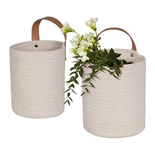  La Jolie Muse Wall Hanging Storage Baskets Set of 2 - Small Cotton Rope Handle Storage Organizer, Woven Baskets for Baby Nursery Kids Gift