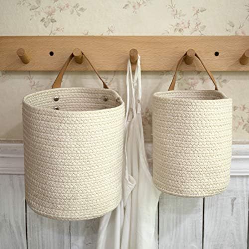  La Jolie Muse Wall Hanging Storage Baskets Set of 2 - Small Cotton Rope Handle Storage Organizer, Woven Baskets for Baby Nursery Kids Gift