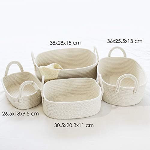  La Jolie Muse Storage Baskets Set of 4 - Woven Basket Cotton Rope Bin, Small White Basket Organizer for Baby Nursery Laundry Kids Toy