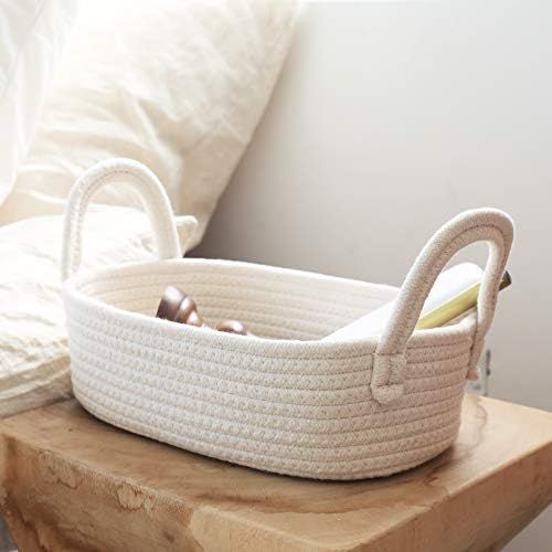  La Jolie Muse Storage Baskets Set of 4 - Woven Basket Cotton Rope Bin, Small White Basket Organizer for Baby Nursery Laundry Kids Toy