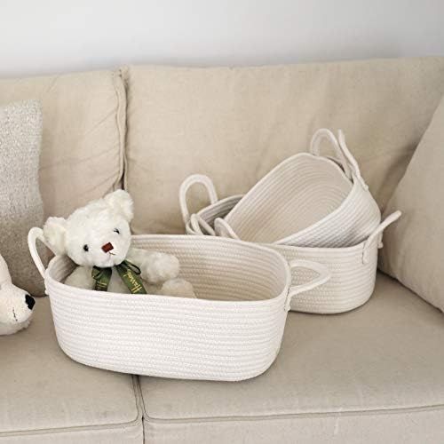  La Jolie Muse Storage Baskets Set of 4 - Woven Basket Cotton Rope Bin, Small White Basket Organizer for Baby Nursery Laundry Kids Toy