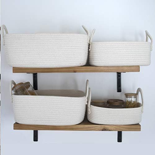  La Jolie Muse Storage Baskets Set of 4 - Woven Basket Cotton Rope Bin, Small White Basket Organizer for Baby Nursery Laundry Kids Toy