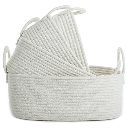  La Jolie Muse Storage Baskets Set of 4 - Woven Basket Cotton Rope Bin, Small White Basket Organizer for Baby Nursery Laundry Kids Toy