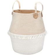 La Jolie Muse Rope Basket Woven Storage Basket - Laundry Basket Large 16 x 15 x 15 Inches Cotton Blanket Organizer, Baby Nursery Containers White Home Decor Gift