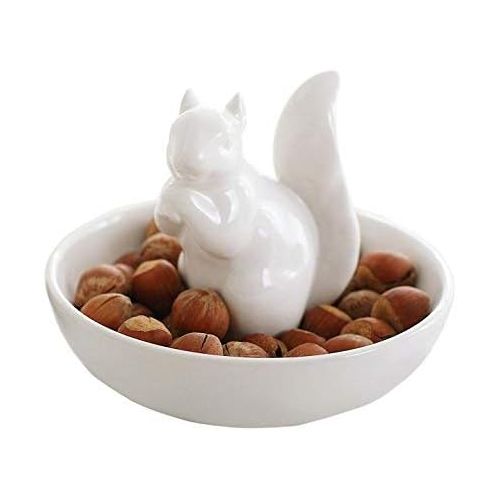  LA JOLIE MUSE Nut Bowl Snack Serving Dish - Ceramic Squirrel Candy Dish for Pistachio Peanuts, Christmas Decorations Gift for Home