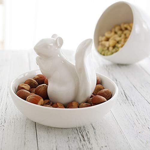  LA JOLIE MUSE Nut Bowl Snack Serving Dish - Ceramic Squirrel Candy Dish for Pistachio Peanuts, Christmas Decorations Gift for Home