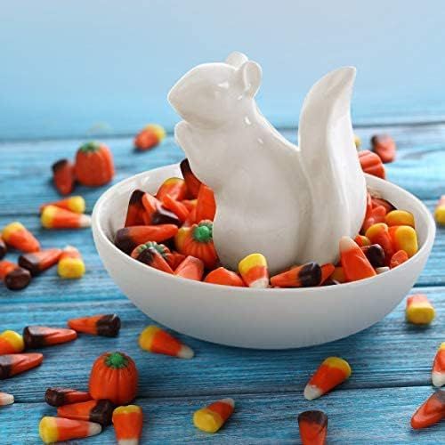  LA JOLIE MUSE Nut Bowl Snack Serving Dish - Ceramic Squirrel Candy Dish for Pistachio Peanuts, Christmas Decorations Gift for Home