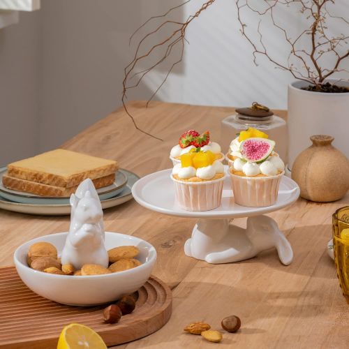  LA JOLIE MUSE Nut Bowl Snack Serving Dish - Ceramic Squirrel Candy Dish for Pistachio Peanuts, Christmas Decorations Gift for Home