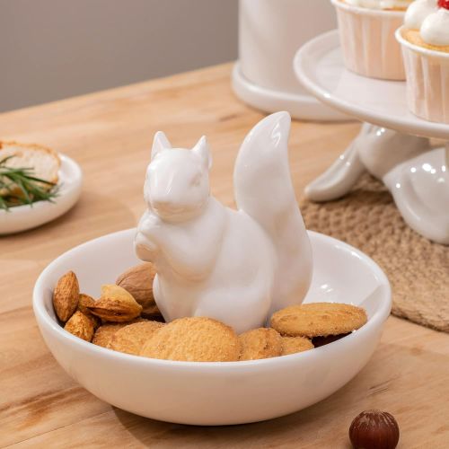  LA JOLIE MUSE Nut Bowl Snack Serving Dish - Ceramic Squirrel Candy Dish for Pistachio Peanuts, Christmas Decorations Gift for Home