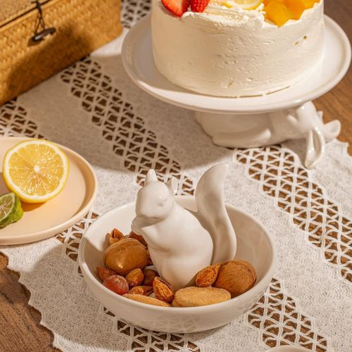  LA JOLIE MUSE Nut Bowl Snack Serving Dish - Ceramic Squirrel Candy Dish for Pistachio Peanuts, Christmas Decorations Gift for Home